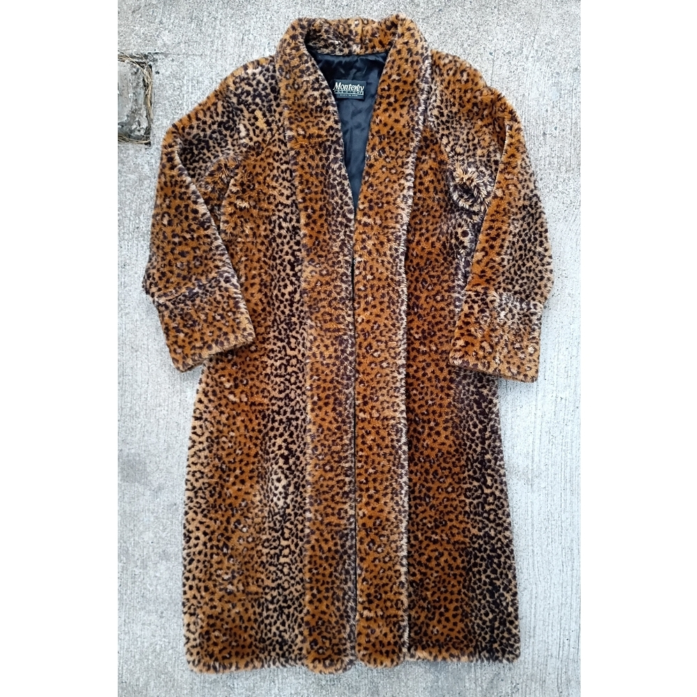 Vintage Monterey Fashions Leopard Print Faux Fur Full Length Coat